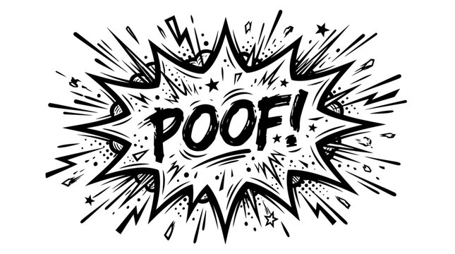 Black and white comic poof explosion.