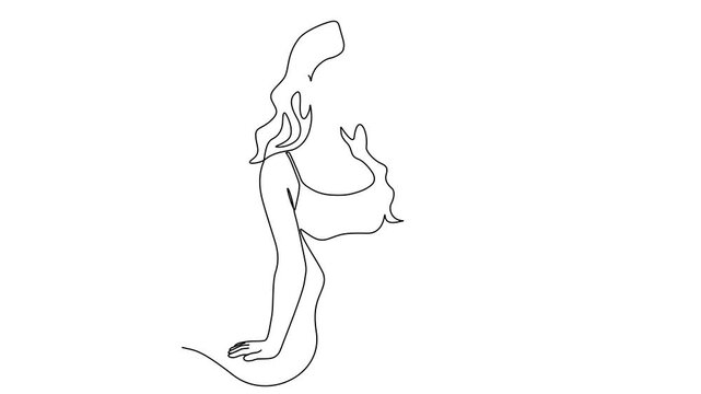 One Line Illustration of a Girl Taking a Selfie with a Mobile Phone