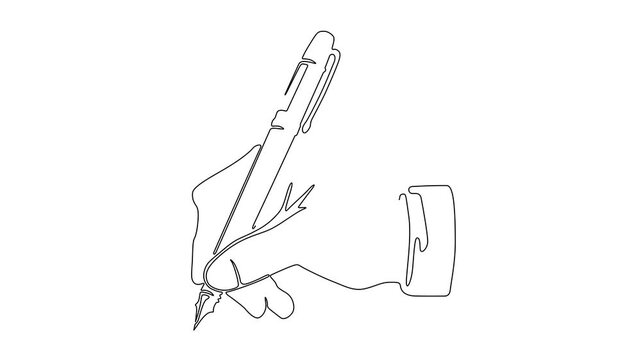 One Line Illustration of a Hand Holding a Pen