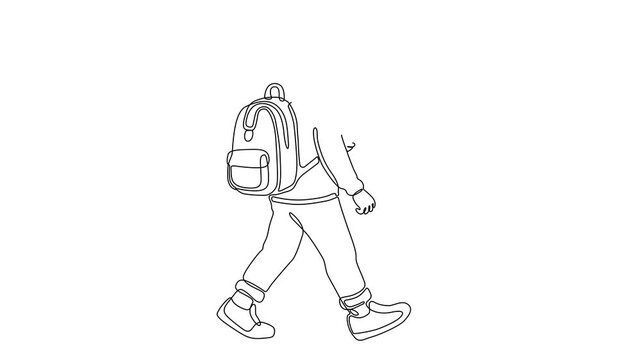 One Line Illustration of a Student Going to School