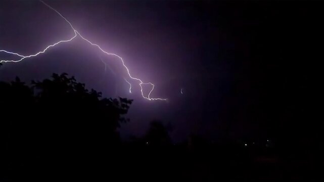 Single bolt of lightning illuminating the dark sky in slow motion, lightining bolt, Barshi, Maharashtra