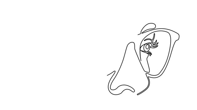 One Line Illustration of a Businesswoman Putting on Glasses