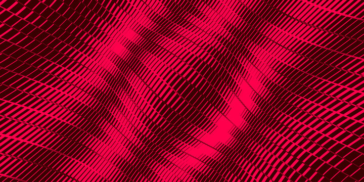 Abstract red background with a distorted grid pattern creating a 3d wave effect