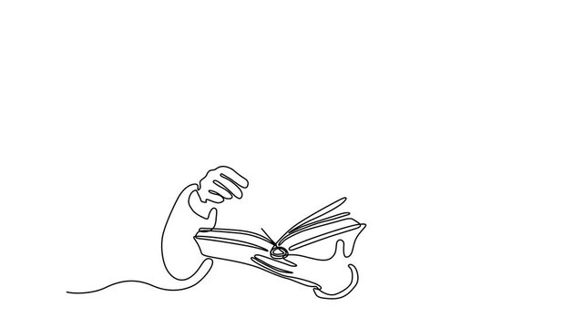 One Line Illustration of a Woman Reading a Book