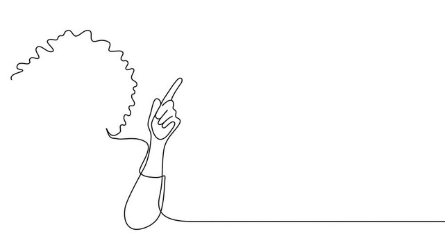 One Line Illustration of a woan Pointing Toward Copy Space