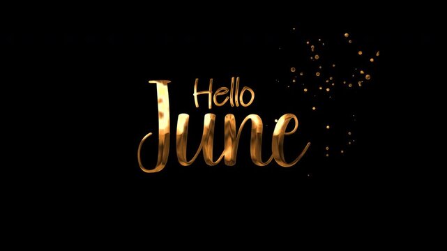 Golden metallic typography hello june text glitter background suitable for social media posts, greeting cards, invitations, and seasonal designs.