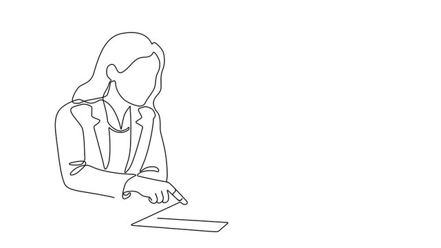 One Line Illustration of Business Agreement Signing Between Businessman and Businesswoman