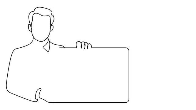 Continuous One Line Businessman Holding Blank Sign Board