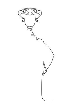 One Line Illustration of a Champion Player Holding the Trophy