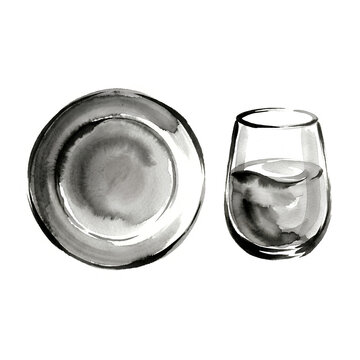 Clear Glass with Water and Ice Cubes on White Background.