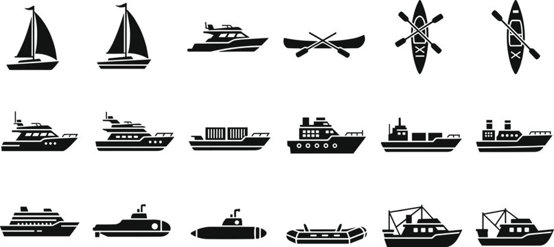 Nautical Vessel and Boat Icon Set - Maritime Transportation Collection