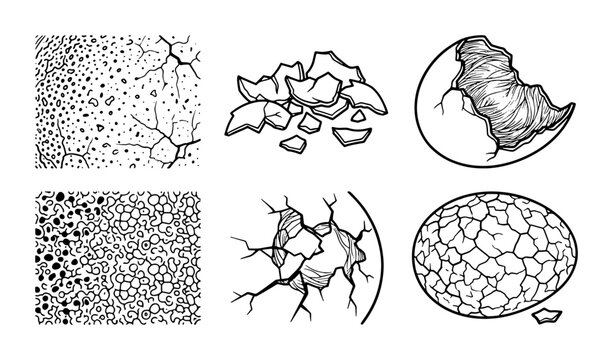 Cracked Egg Textures, Broken Shell Patterns, Hatching Egg Vector Graphics Set