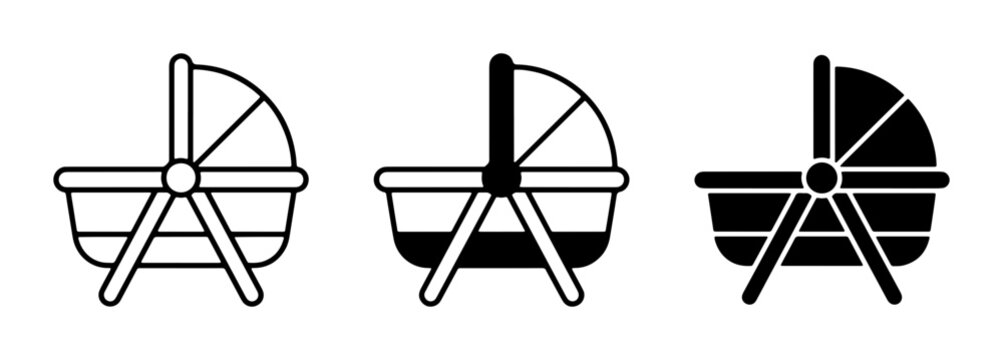 Baby Bassinet Icons, Cradle Vector Graphics, Newborn Sleep Bed Set