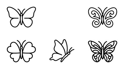 Minimalist Butterfly Icons, Delicate Insect Vector Graphics, Elegant Outline Art, Nature Elements Set © Halim