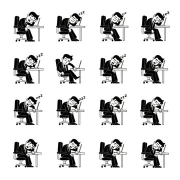 Series of black and white icons depicting sleep deprivation.