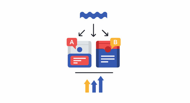 A/B testing concept with incoming data, comparison, and upward trend