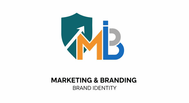 Abstract shield logo with upward arrow and colorful initials 'M', 'i', 'B'