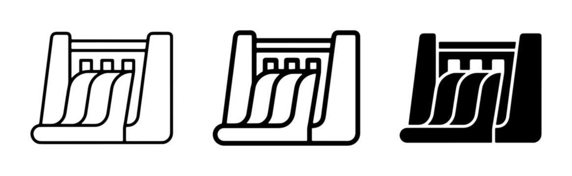 Dam Icons, Hydroelectric Power Generation, Water Flow Symbols, Energy Industry Graphics