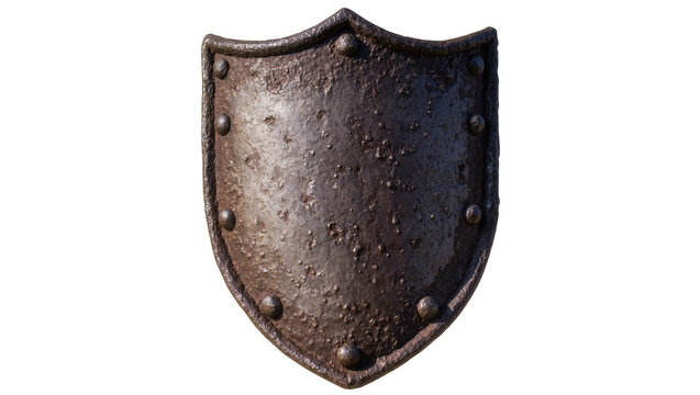 Rusty medieval metal shield with rivets