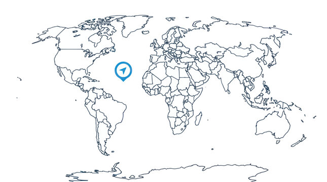 World Map with Azores Archipelago Highlighted
