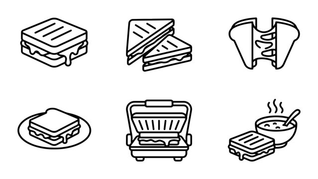 Grilled Cheese Sandwich Icons, Melty Cheese Toastie Vector Set, Comfort Food Graphics