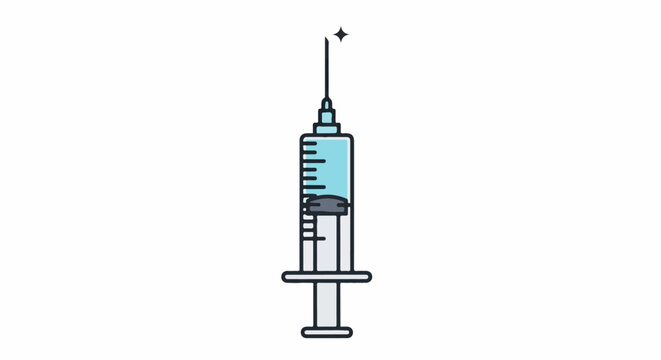 A stylized illustration of a medical syringe filled with blue liquid, ready for injection