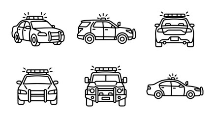 Police Car Icons, Law Enforcement Vehicle Set, Emergency Service Vector Graphics © AbKuddus