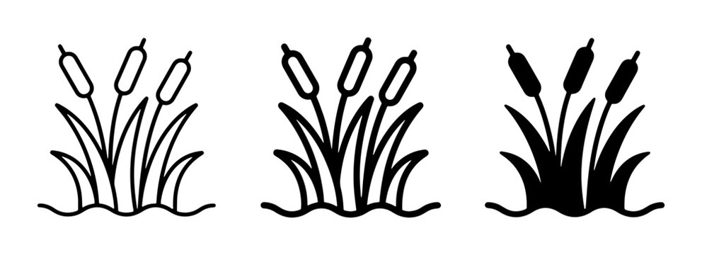 Cattail Icons Set, Reed Plant Graphics, Marsh Grass Vector Art, Nature Elements