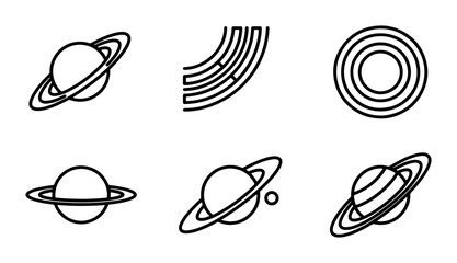 Cosmic Icons: Saturn Planets, Rings, Orbit Symbols, Space Elements, Astronomy Graphics, Celestial Vector Set © Hasan