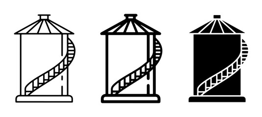 Grain Silo Icons, Industrial Storage Tanks, Agricultural Building Vector Set © Hasan