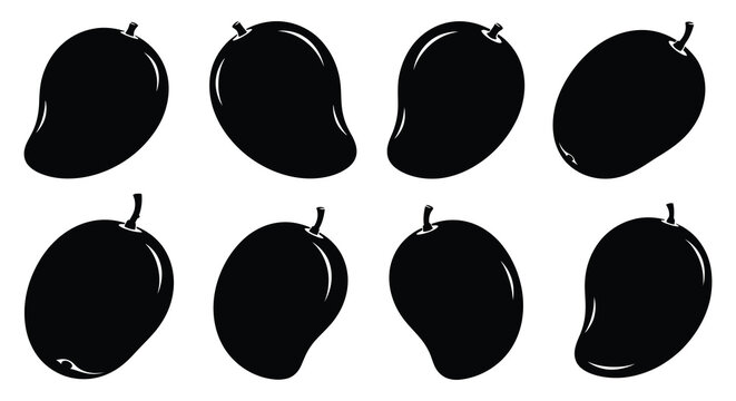 Mango Silhouettes Black Fruit Shapes Against White Background