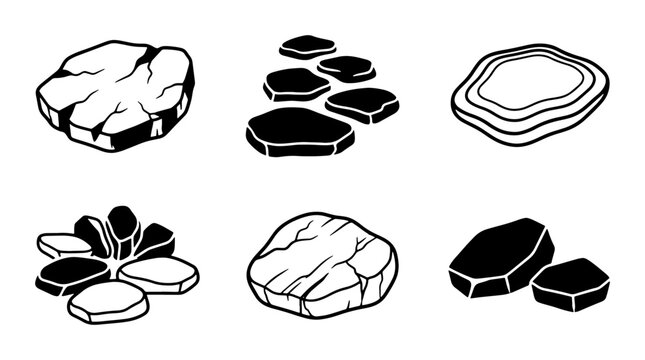 Stone Path Elements, Garden Rocks, Natural Paving Slabs, Vector Illustrations