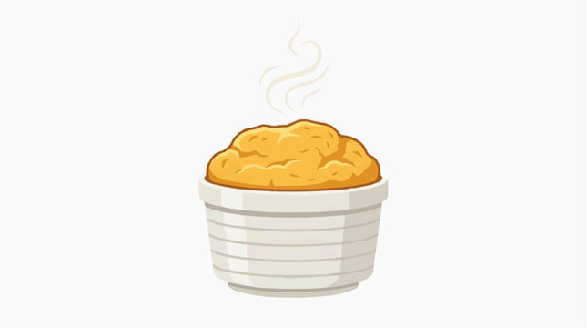 Hot golden cornbread baked in a white ceramic ramekin with steam rising from the top