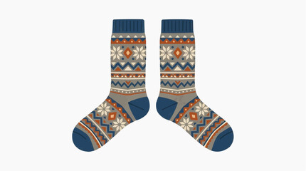 Obraz premium Cozy Winter Socks with Nordic Fair Isle Pattern in Blue Orange and Gray