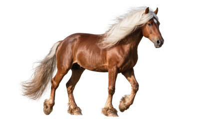 Brown horse with flowing blonde mane and tail walking © Eva