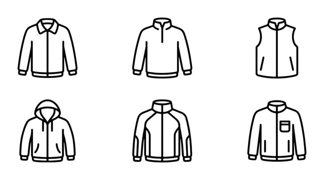 Vector Icons: Jackets, Coats, Hoodies, Vests, Outerwear Collection for Fashion and Apparel Design