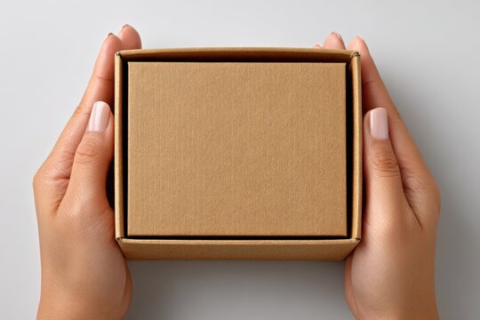 Hands Holding a Simple Brown Gift Box