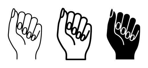 Obraz premium Fist Hand Icon Set, Black and White Line Art, Symbol of Power, Solidarity, Protest