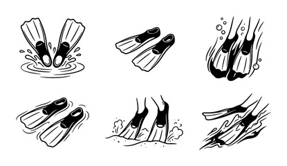Scuba Fins Set, Snorkeling Gear Icons, Diving Equipment Vector Graphics, Water Sports Accessories © Saim