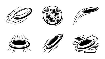 Frisbee Flying Icons, Disc Sports Vector Set, Outdoor Recreation Graphics, Action Motion Illustrations © Saim
