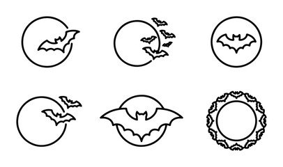 Fototapeta premium Halloween Bat Icons, Moon & Circle Vector Graphics Set, Spooky Night Symbols Collection