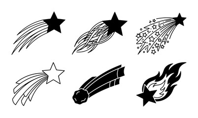 Shooting Star Vector Icons, Cosmic Celestial Elements, Astronomy Space Graphics, Celestial Body Illustrations © Robin