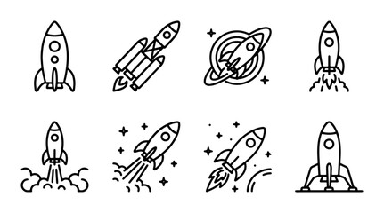 Rocket Ship Icons, Space Exploration Vector Set, Futuristic Launch Graphics, Cosmic Journey Elements © Robin