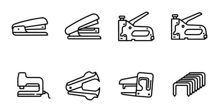 Office Stapler Icons, Staple Gun Set, Stationery Tools, Office Supplies Vector Graphics