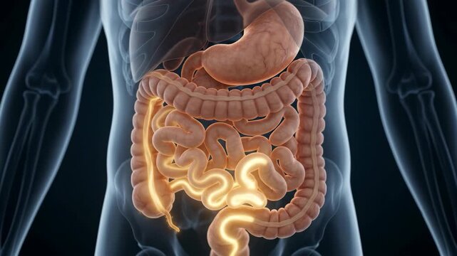 3d medical animation of the human digestive system and guts