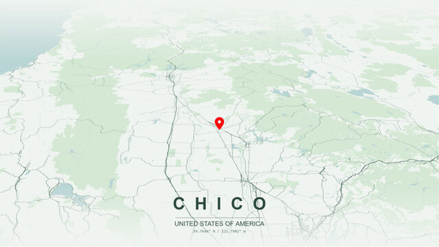 Minimalist vector map of Chico, California, USA. High-quality scalable illustration of Chico city grid, State Route 99 corridor, and Sacramento Valley regional transit networks for posters design.