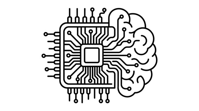Human brain side profile merged with computer processor.