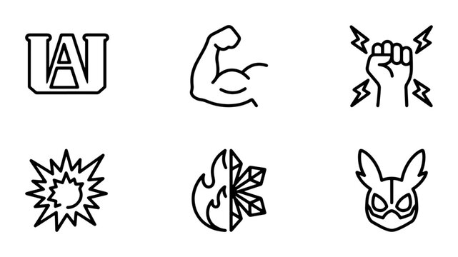 Superhero Icons Set, Heroic Symbols, Power Emblems, Comic Style Graphics, Vector Elements