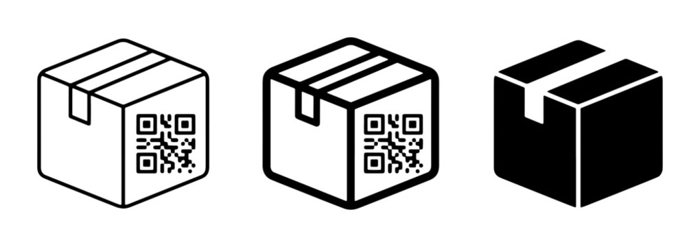 QR Code Shipping Boxes, Isometric Icons Set, Logistics and Delivery Symbols