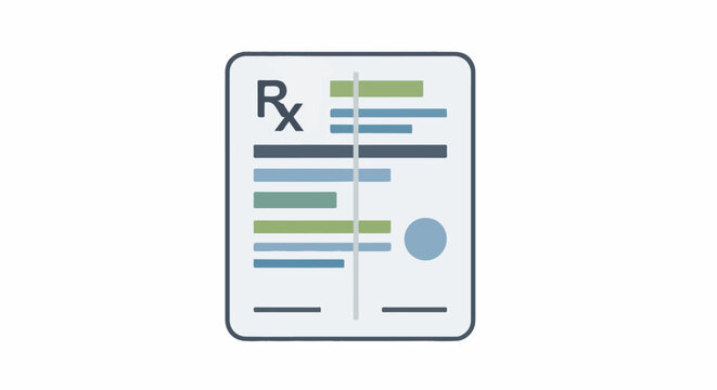 A medical prescription form with the Rx symbol, text lines, and a circle on a white background